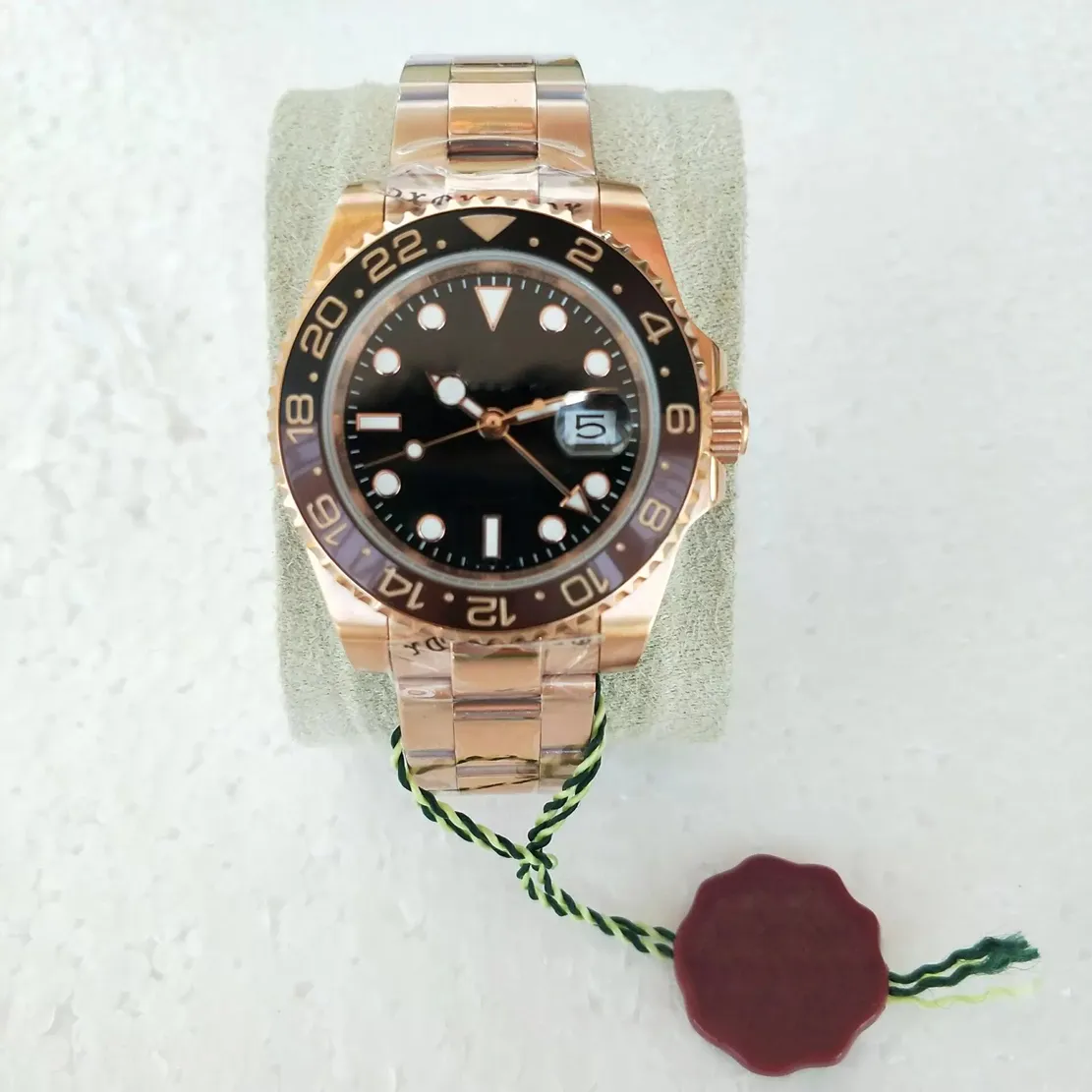 Com o relógio de moda de caixa, tira de aço inoxidável cerâmica Cerachrom Black - Brown moldura de 40 mm de ouro automático de ouro rosa assiste