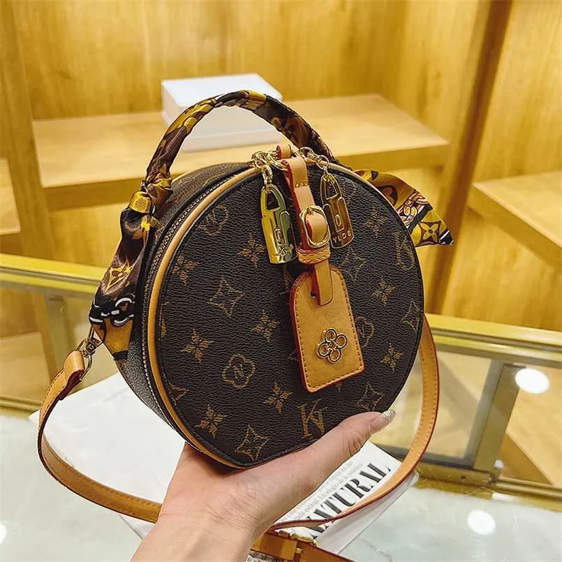 Clearance Outlets Online Vintage Print Crossbody Luxury Leather Shoulder S For Women Retro Round Messenger Bag