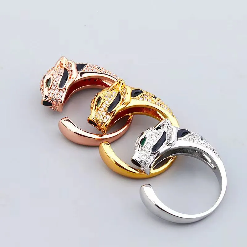 Designer women's rings light luxury popular explosive flower leopard fashion ring for woman opening full handmade micro inlaid super flash ring jewelry K 02