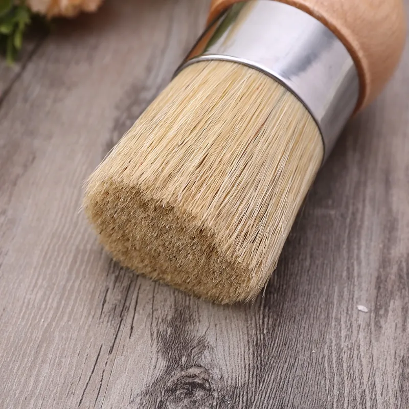 Suministros de pintura, pincel redondo de cera para pintura con tiza, mango ergonómico de madera, cepillos de cerdas naturales, muebles, herramienta para encerar pintura DIY