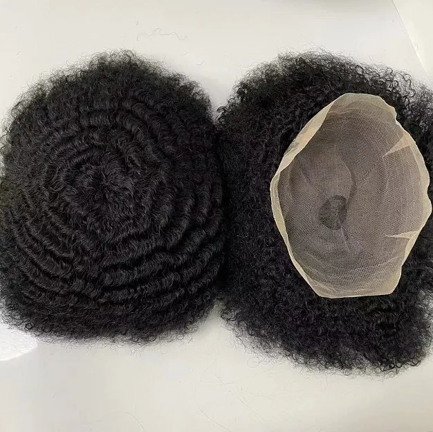 Afro curl 360 fale pu toupee mens peruka pełna koronkowe włosy