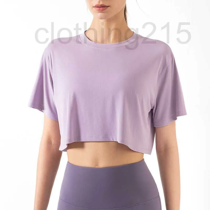 Dames T-shirtontwerper L-031 Solid color T-shirt Korte mouw Casual mode Yoga Sport Top Running oefening Soft Loose Fit Gym Kleding Training Athletic TPS4