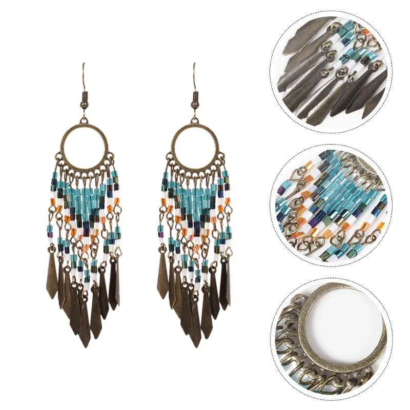 Hoop Earrings & Huggie Pair Beaded Tassel Bohemian Style Fringe EarringsHoop