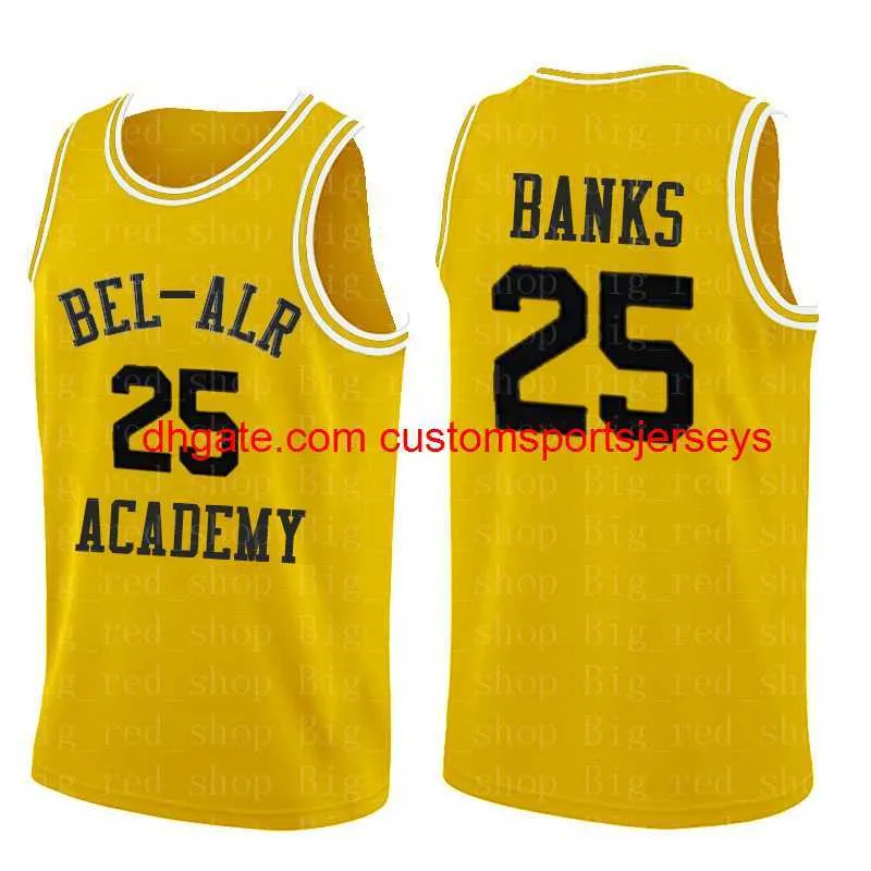 14 Will Smith Bel-Air Akademi Forması 25 Carlton Banks% 1 Dikişli Basketbol Formaları Sarı
