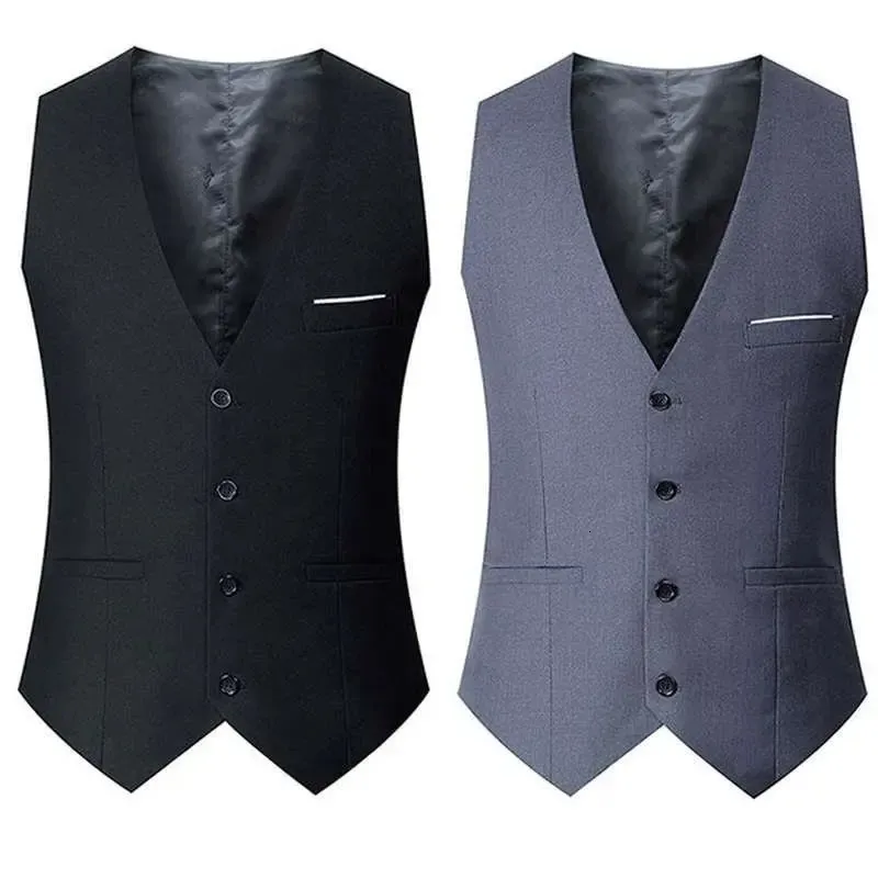 Mens Västar Black Grey Navy Blue Vests For Men Slim Fit Fit Male Waistcoat Gilet Homme Casual Sleeveless Formal Business Jacket 230213