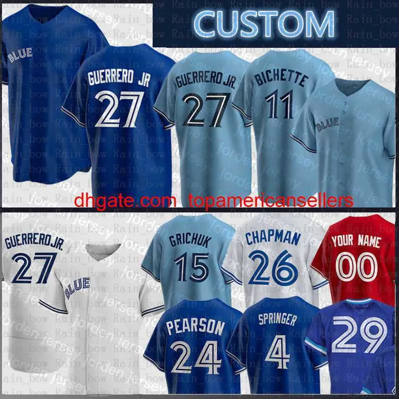 Maglie da baseball personalizzate Vladimir Guerrero Jr. Jersey Blue Bo Bichette George Springer Nate Pearson Matt Chapman A