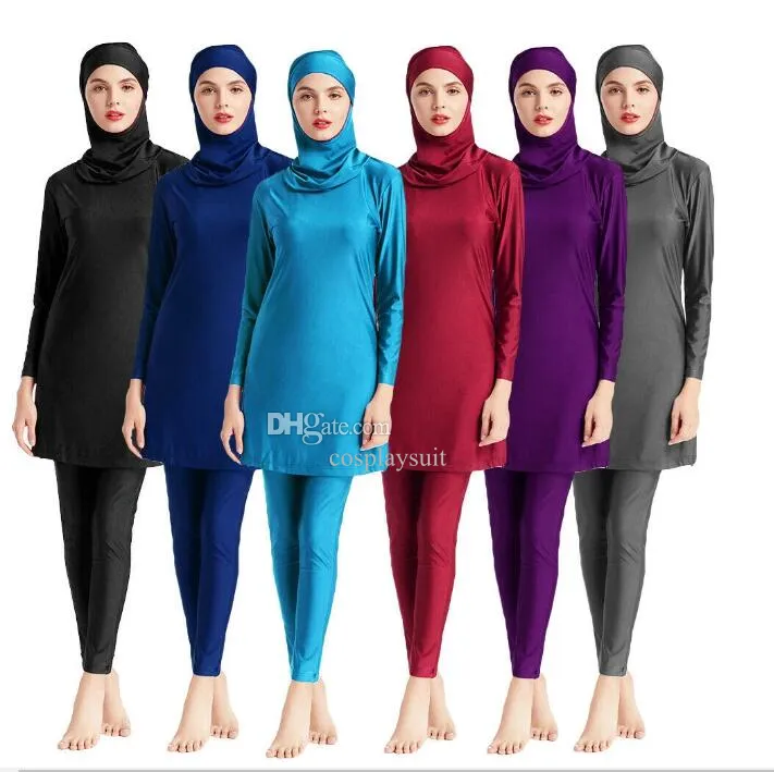 Trajes de roupa de gato mulheres muçulmanas roupas de banho modestas burkini capa completa de biquíni no macacão de praia