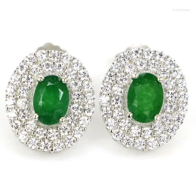 Boucles d'oreilles à tige 14x12mm ovale élégant 3.3g véritable rouge rubis vert émeraude suisse bleu topaze CZ cadeau pour mère 925 argent sterling massif