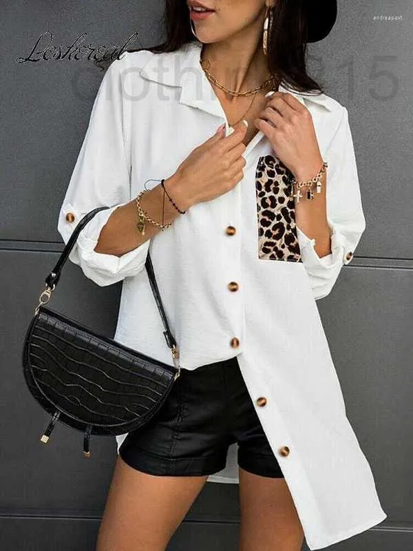 Women's Blouses & Shirts Designer Fashion Long Sleeve White Leopard Patchwork Shirt Women 2023 Autumn Loose Casual Top Femme Colthes Tops And F90P