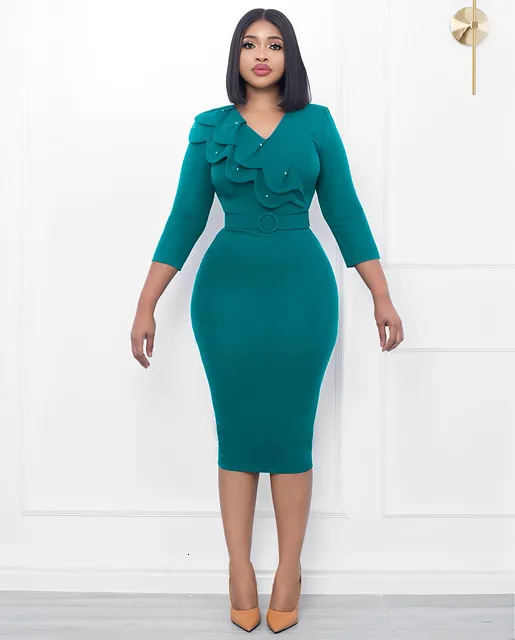 Autumn V-Neck Solid Long Sleeve Pencil Dress for Women from Dhgate