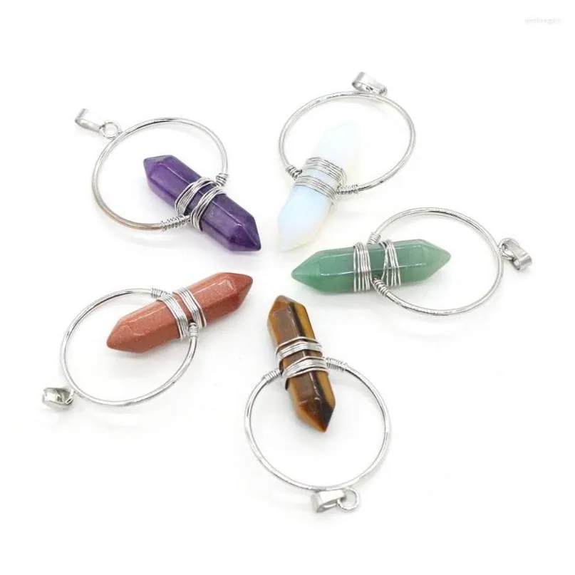 Charms 1st Natural Stone Charm Pendant Amethysts Clear Quartz för smycken som tillverkar DIY -tillbehör Halsband Armband Storlek 37x DHJTA