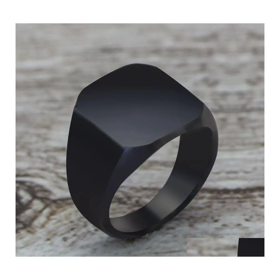 Anillos de banda Anillo cuadrado negro simple Joyería de compromiso de boda clásica Entrega directa Dhsqj