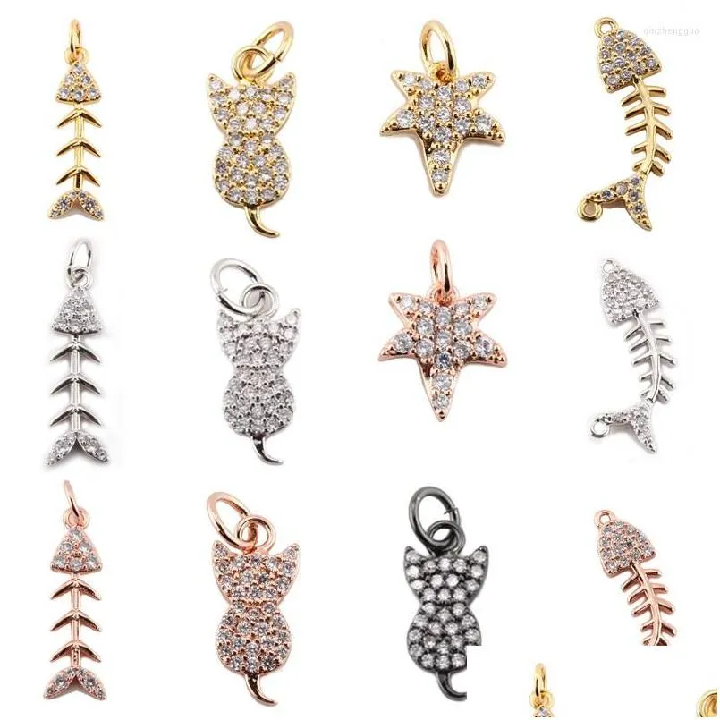 Charms Charm für Schmuckherstellung, Lieferungen, Gold, Fisch, Katze, Stern, DIY, Ohrring, Armband, Halskette, Metall, Kupfer, Cz, Zirkon, Zubehör, D, Dh42J