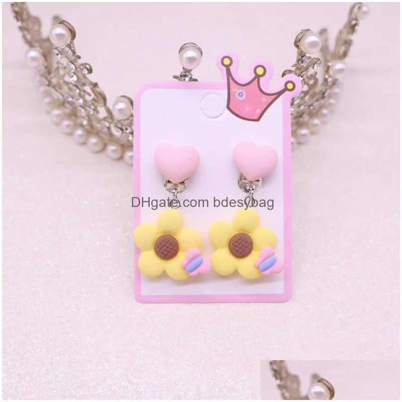 Clip-On Screw Back Backs Earrings Super Cute Yellow Flowers Stars Rainbow Clip On For Kids Girls Jewelry No Pierced Children Clips E Dh0Cs