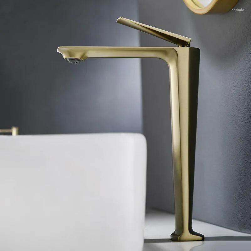 Bathroom Sink Faucets Washbasin Faucet Brushed Gold Brass Cold And Mixer Water Taps Deck Mounted Single Hole Sinle Handle