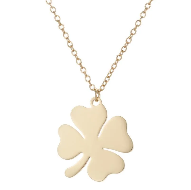 10PCS Flower Four 4 Leaf Clover Pendant Necklace Stainless Steel Fashion Lucky Hollow Outline Pendant Chain Choker Collier Women Jewelry