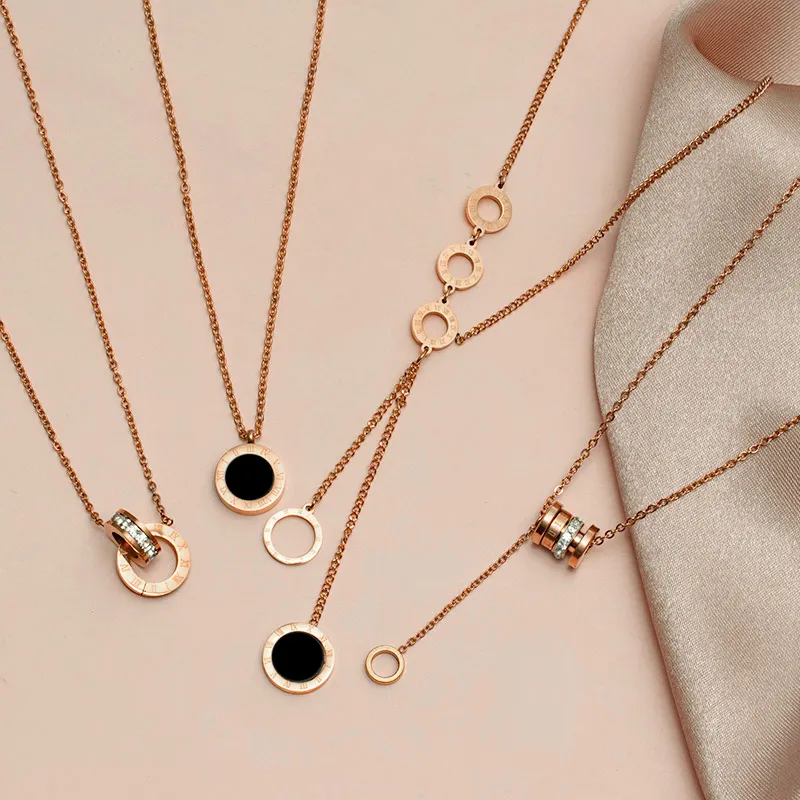 Rose Gold Roman Numeral Hanging Choker Necklace For Women Luxury Party Stainless Steel Pendants Necklaces Fashion Jewelry