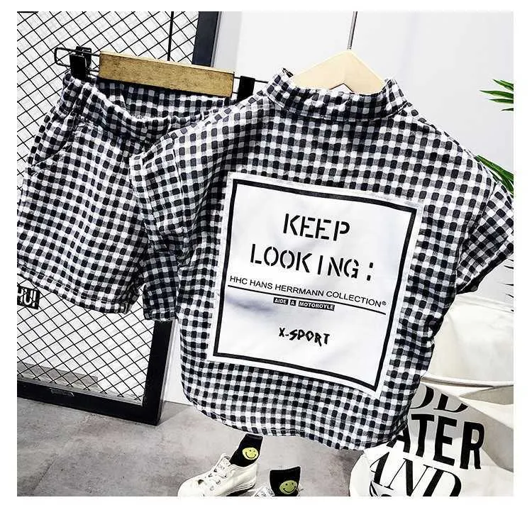 Sets Y Children Clothing Summer Fashion Baby Boys Clothes Set short sleeve shirt Plaid Suit Cotton Costume For Kids Suits