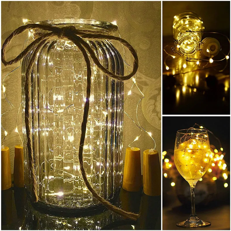 Luci per corde per bottiglie di vino Tappo di sughero 20 LED Luci per corde da fata alimentate a batteria Mini luci per bottiglie in filo di rame Decorazioni per feste fai-da-te Natale San Valentino Matrimonio CRESTECH