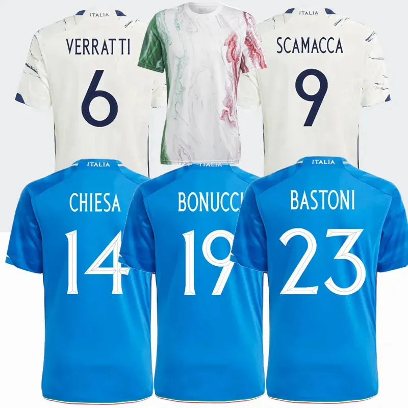 Player -fans versie 2023 2024 ITALYS voetbalshirts Raspadori Chiesa Scamacca Jorginho Verratti Barella Bonucci Bastoni National Football Men Kids Shirt 4xl