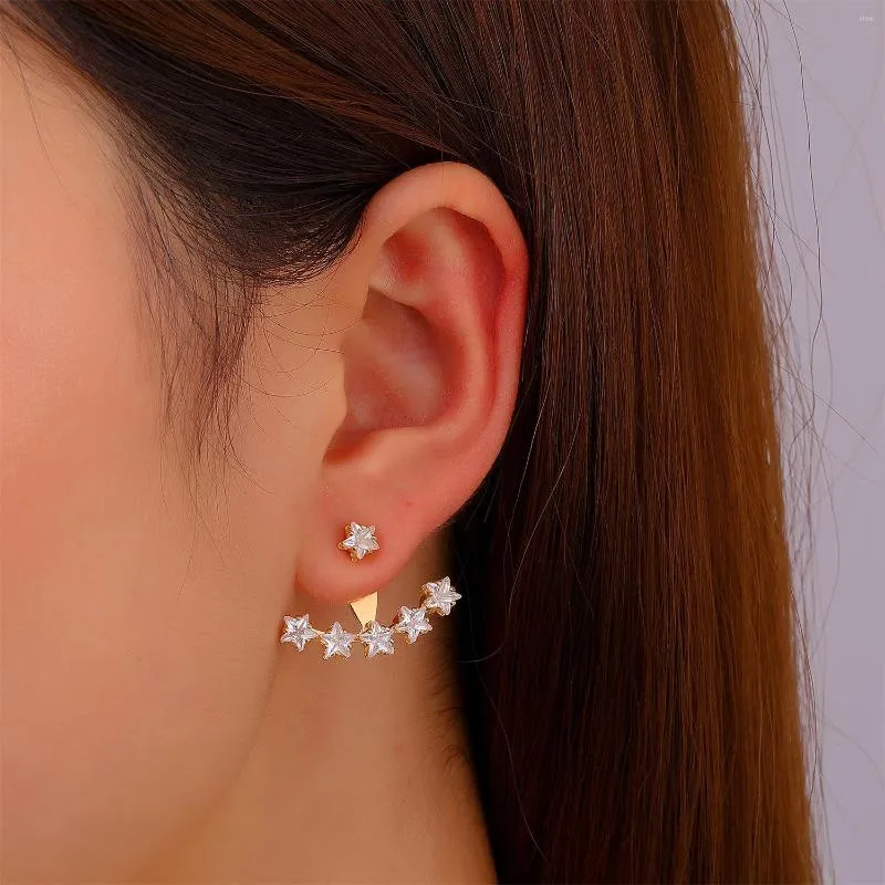 Boucles d'oreilles à tige élégante Vintage géométrique étoile avant arrière Double face pour les femmes cristal oreille Piercing bijoux Pendientes