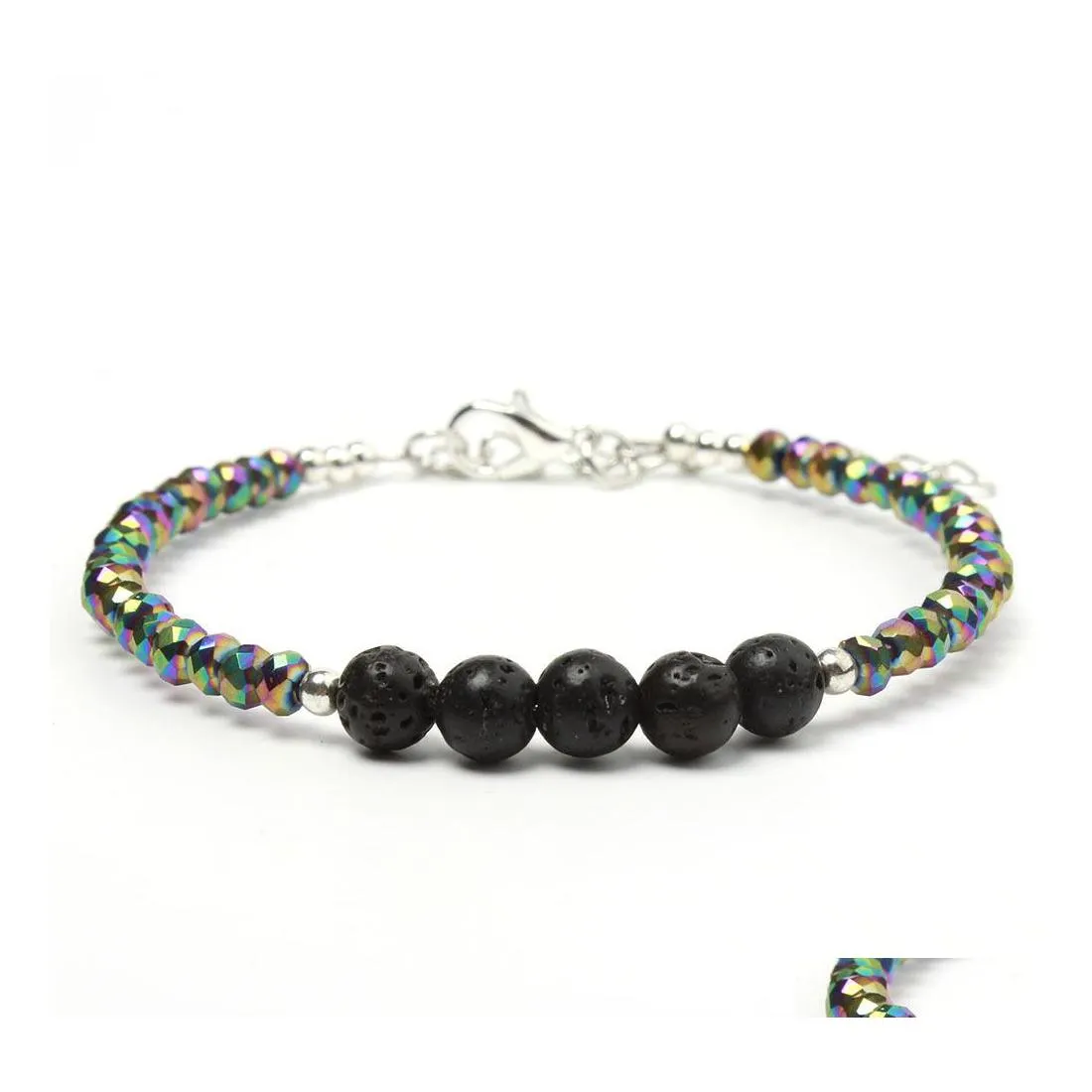 Pulseira de miçangas de miçangas de cristal pulseira para homens Bracelets trançados Bracelets feitos à mão Jóias ajustáveis ​​Lava Black Stone Drop Deliver