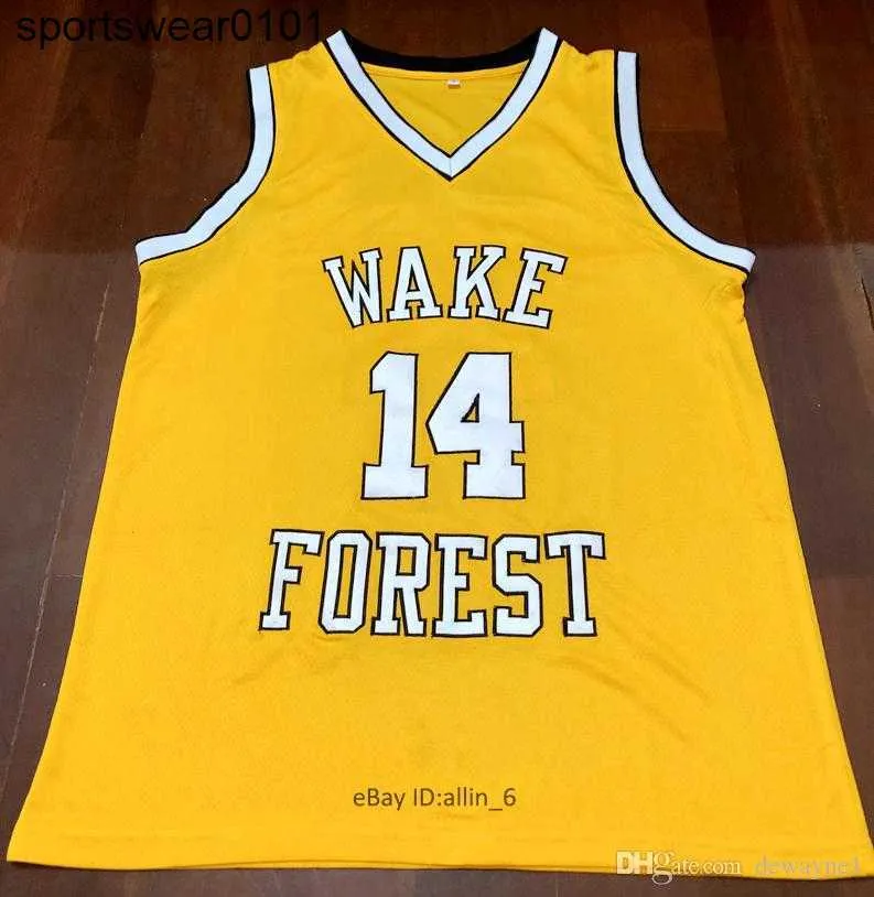 #14 Msy Bogues basketbalshirt Wake Forest College Demon Deacons Retro Classic Heren Ed Custom Nummer en Naam Jerseys