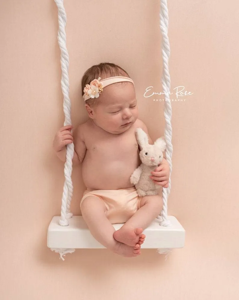 Keepsakes Wooden Swing born Posing Prop Natural Toys Vintage Swing Rainbow Macrame Boho Children's Pography Shootsession Posing Aid 230211