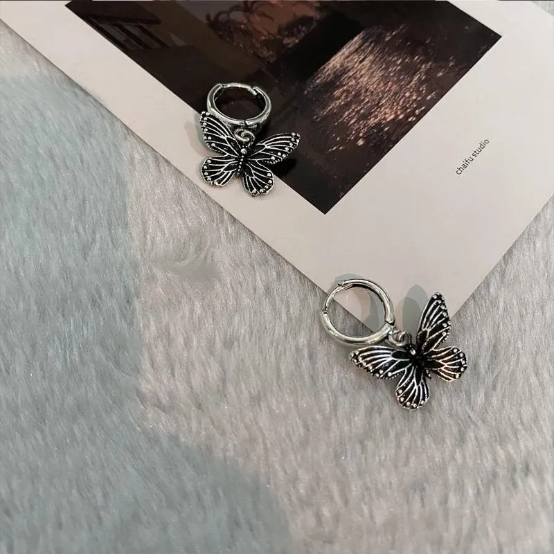 Hoop Earrings & Huggie Personality Retro Punk Butterfly Silver Plated Earring For Women Girl Fashion Cool Hip Hop Insect Street Rock Party