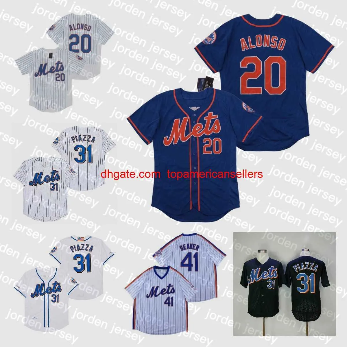 Jerseys de béisbol personalizados 31 Mike Piazza Vintage 2000 2001 Local Visitante Negro Azul Blanco Jersey Botón Sitched Jersey