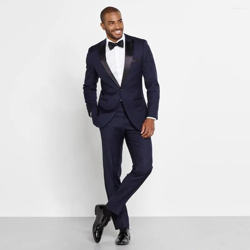 Costumes pour hommes bleu marine hommes mariage Tuxedos excellent marié haute qualité formel bal dîner Blazer 2 pièces costume (veste pantalon cravate)