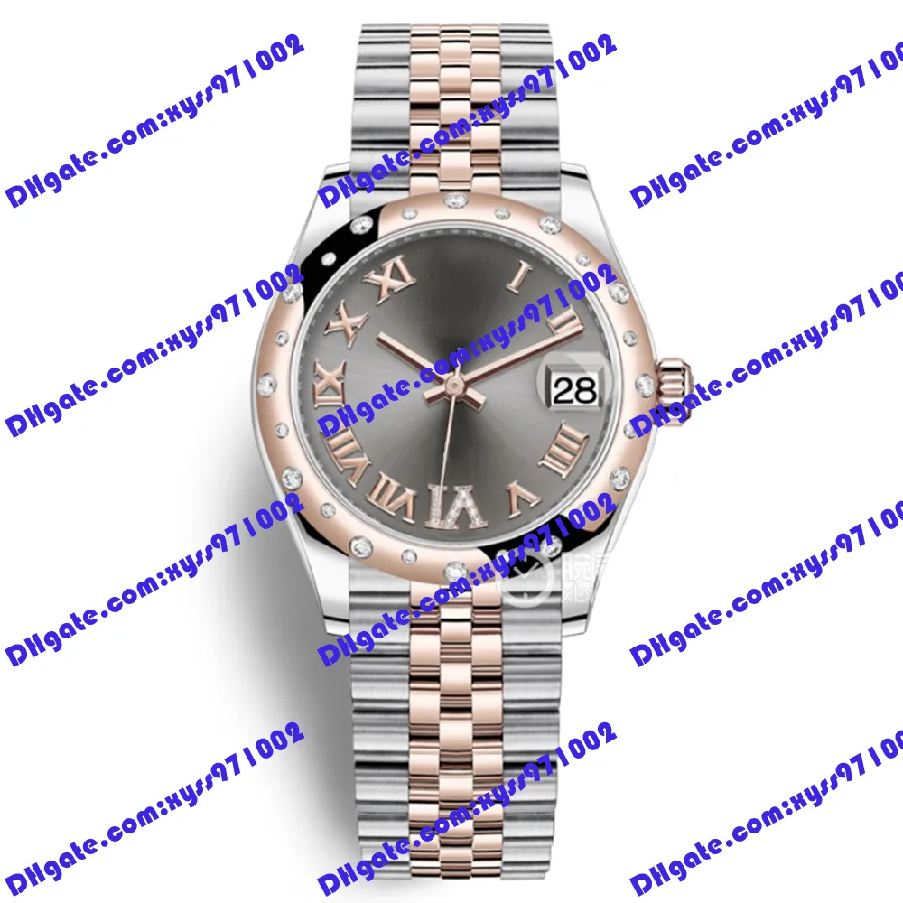 Hot Selling Fashion Women's Watch 31mm Grey Roman Dial 278341 178344 278248 Diamond Ring 18K Rose Gold Rostfritt stål Rem Luxury Watch Asia 2813 Automatisk klocka