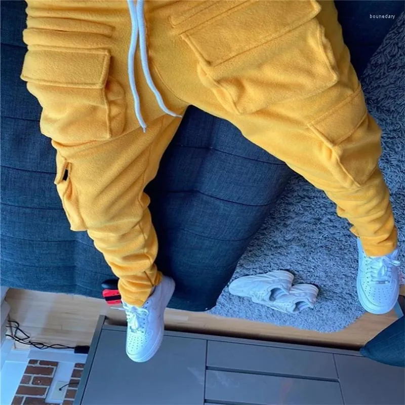 Herrbyxor High Street Multi-Pocket Sweatpants Män och kvinnor som drabbas av solid casual harem joggar överdimensionerade baggy spår Men'smens Boun22