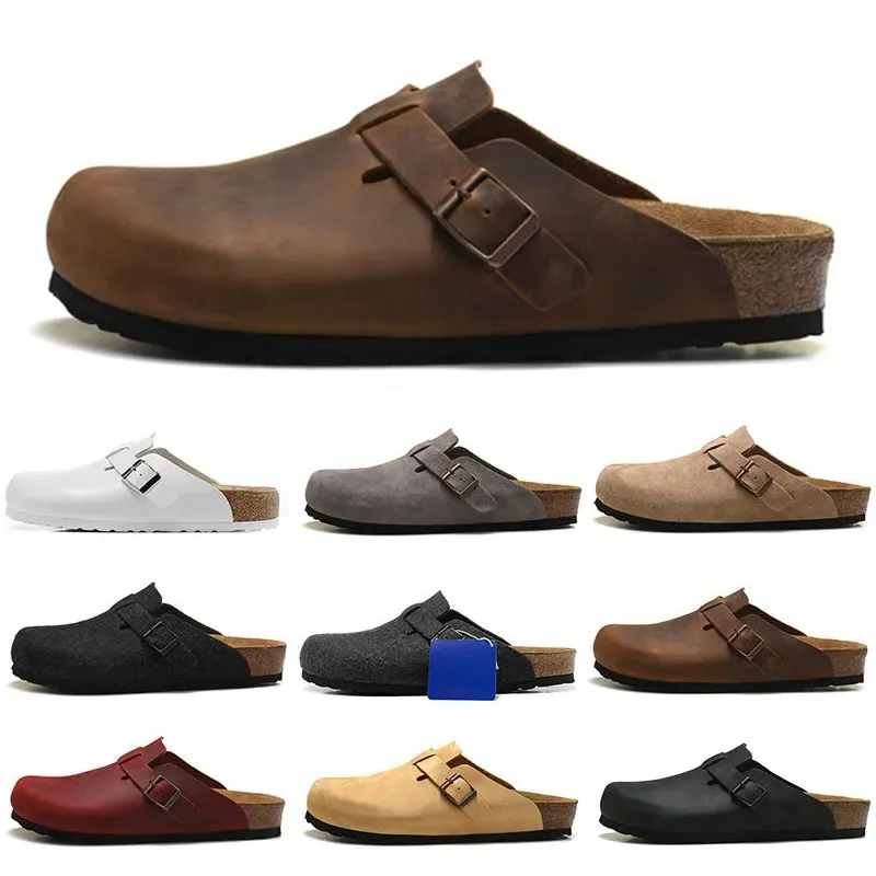 Boston Clog Men Women Designer Sandals Slippers Leather Bag Head Pull Cork Flats Mules Woody Loafers For Men Women Slipper Sandals Brown Black Slides Sliders