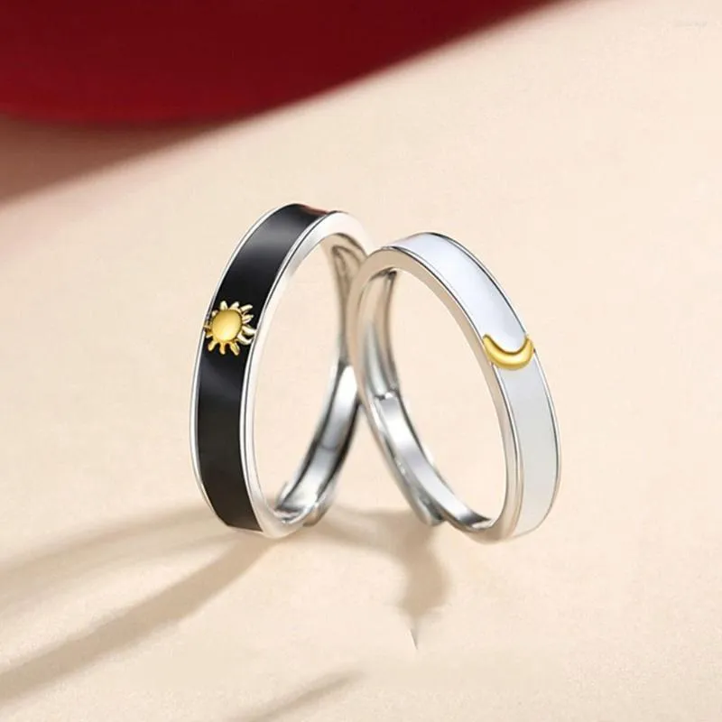 Anneaux de mariage 2 pièces Couple soleil et lune pour femmes hommes à la mode coeur correspondant doigt ensemble amitié fiançailles bijoux cadeau