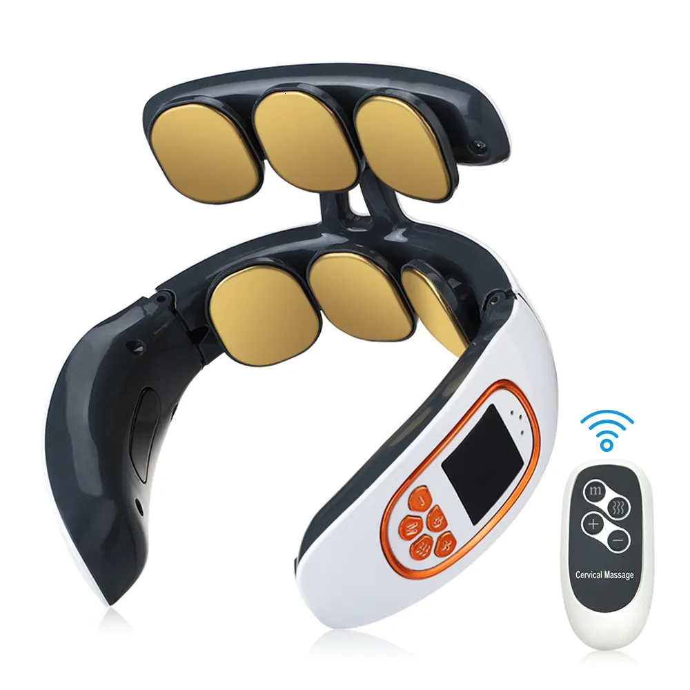 Andra massagepunkter 6 Heads Smart Electric Neck and Back Pulse Massager TENS TIRLESS Värme Cervical Vertebra Relax Smärta Knådan Massage Machine 230211