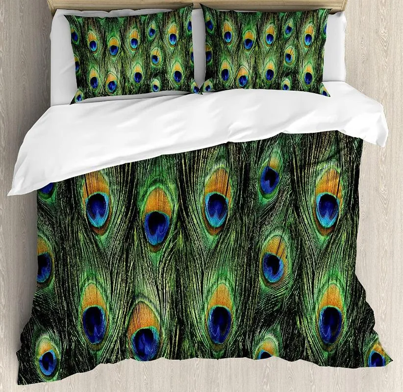 Bedding Sets Peacock Set Tail Feathers Tropical Exotic A 3pcs Duvet Cover Bed Quilt Pillow Case Comforter