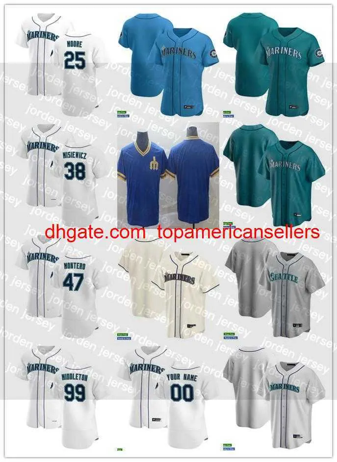 Maillots de baseball personnalisés Hommes Femmes Jeunes 99 Keynan Middleton 38 Anthony Misiewicz 47 Rafael Montero 25 Dylan Moore Jersey