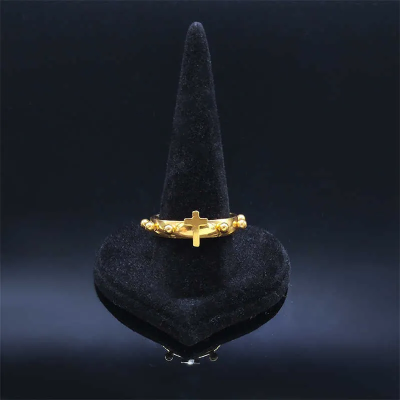 Anillo Cruz Oración Señor, Acero Inoxidable 8mm