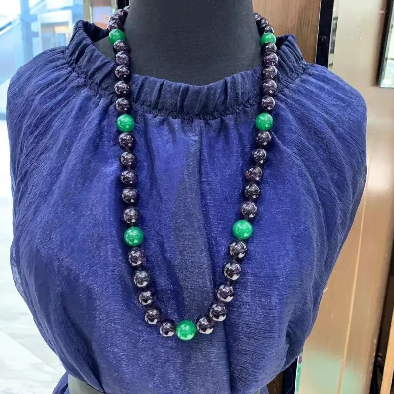 Łańcuchy Naturalny ametyst i jadeicie Sweater Naszyjnik długi 14 mm klasyczny Fine Kobiet Biżuteria Duże koraliki