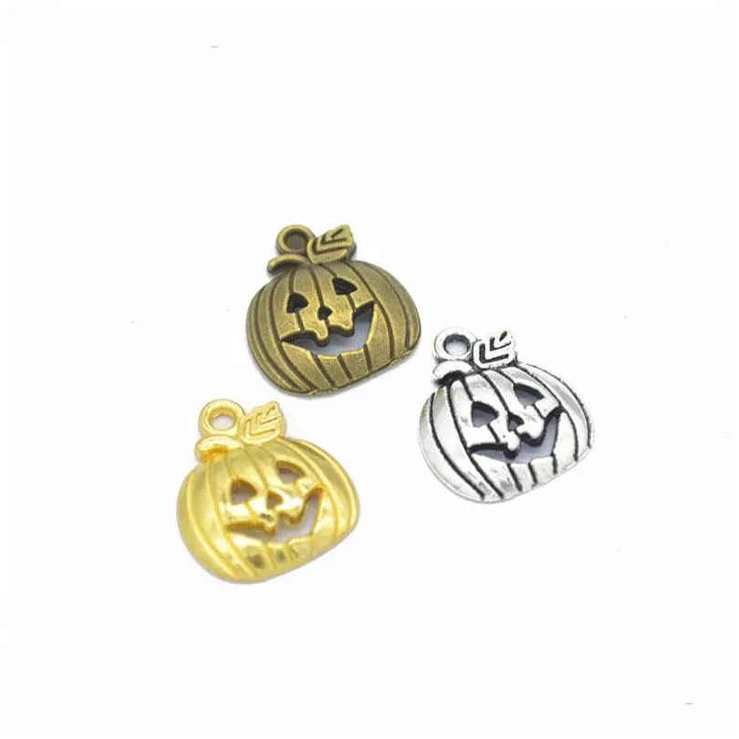 Charms Bk 300 Pz Ciondolo Zucca Di Halloween Bronzo Antico Argento 18X16Mm Buono Per Gioielli Artigianali Fai Da Te Goccia Del Dhhe2