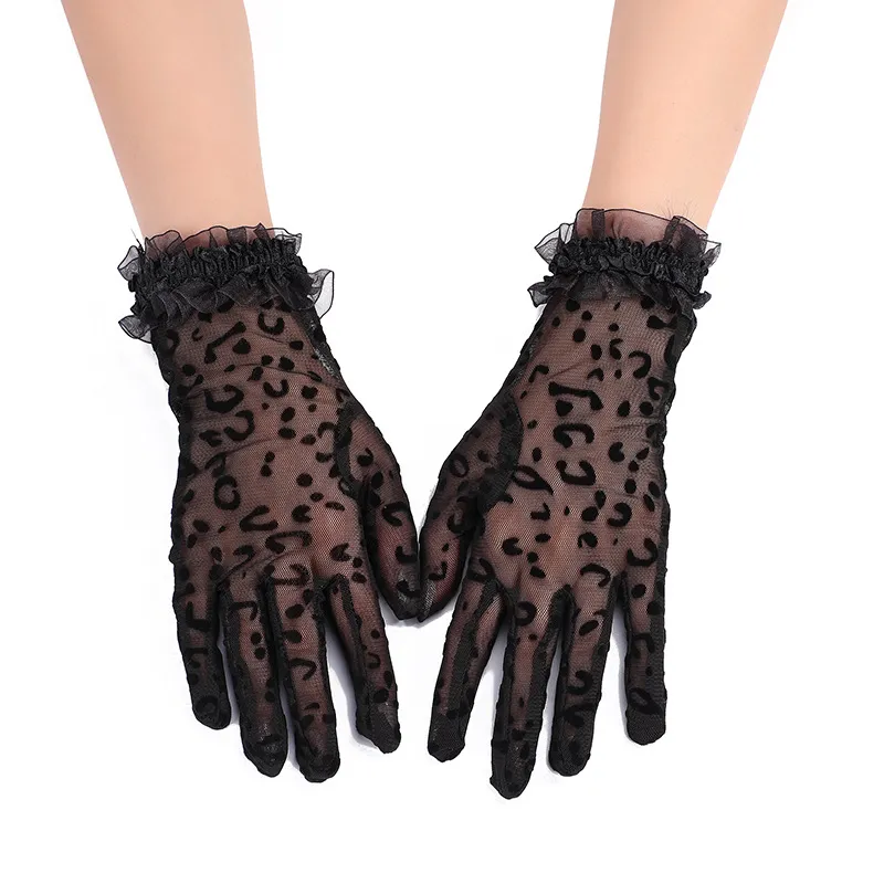 3 set/confezione forniture per feste guanti cosplay elastici con stampa leopardata lunghezza 22 cm guanti da sposa per prestazioni da cena corti sexy per Halloween da donna