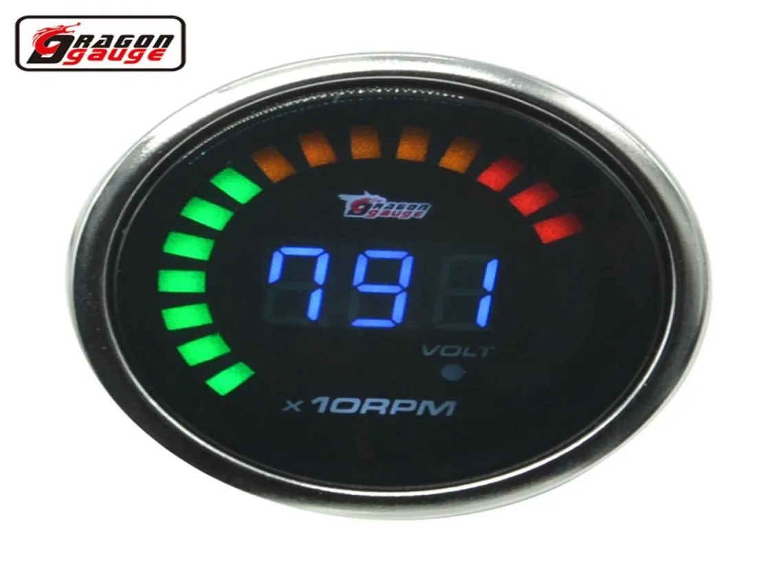 Jauge Dragon 52mm2 pouces coque blanche Auto voiture numérique fumé RPM Tacho tachymètre jauge et jauge de volt Meter8593612