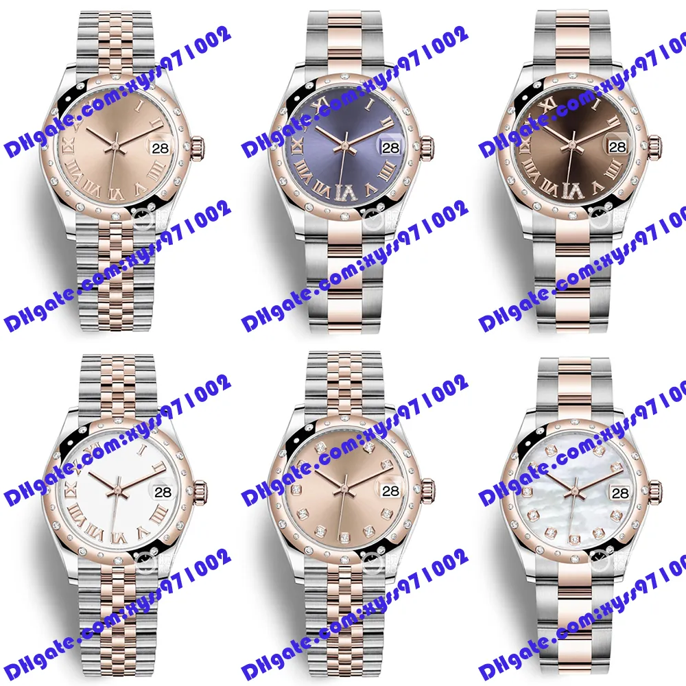 6 Modèle Montre de haute qualité 2813 montre de sport automatique rose 278341 31mm Blanc Fritillaria cadran diamant montre or rose acier inoxydable saphir verre violet montre