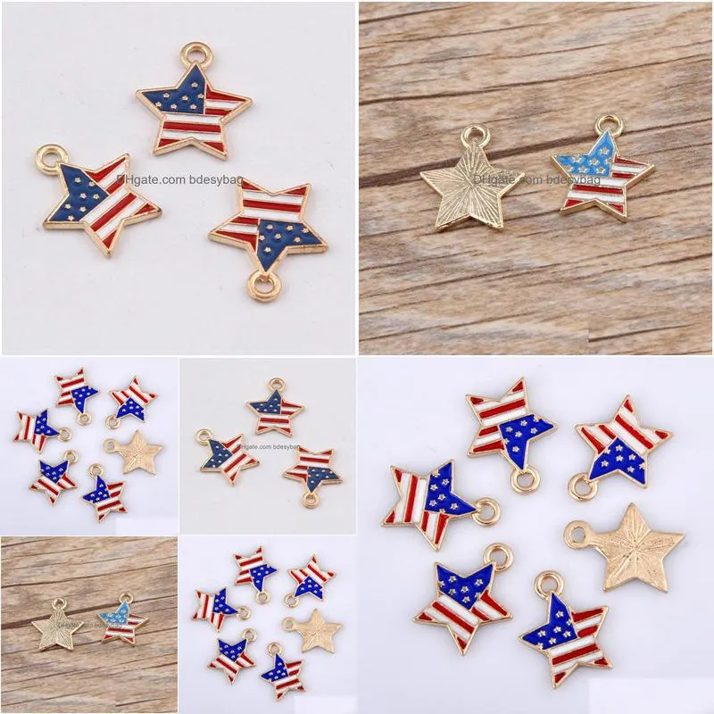 Charms Bk 200Pcs/Lot Enamel American Flag Star Pendant Patriotic 16X15Mm Good For Handmade Jewelry Making Drop Delive Dhxtb