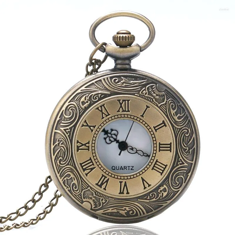 Montres De Poche Vintage Bronze Chiffre Romain Montre À Quartz Hommes Femmes Avec Collier Chaîne Relogio Steampunk Horloge De Bolso Cadeaux