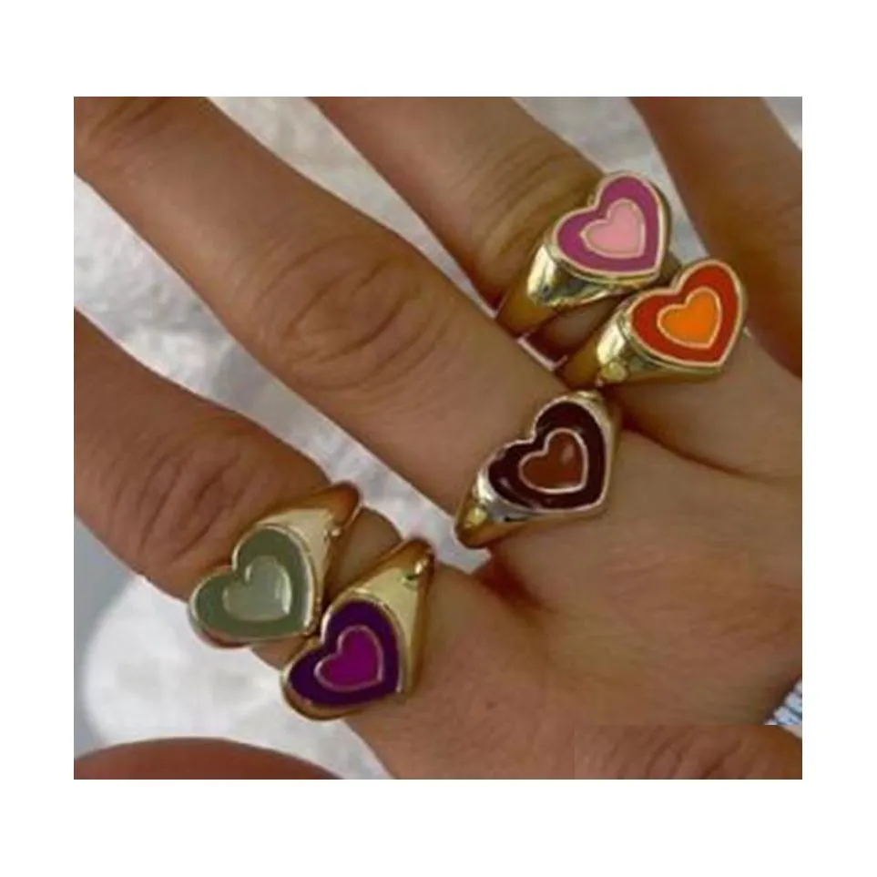 Bandringen ins dubbele laag liefde hart ring vintage druppelolie voor vrouwen meisjes mode sieraden levering dhihc