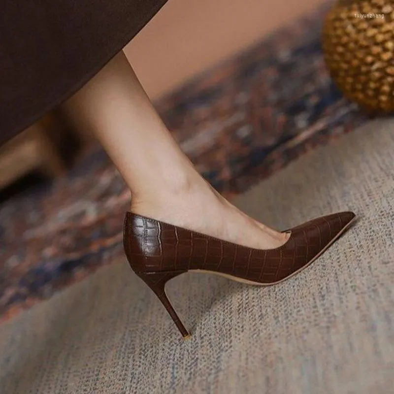 Dress Shoes 2023 Spring And Summer Brown Comfortable All-match High Heels Women's Stiletto Sexy Single Women Work