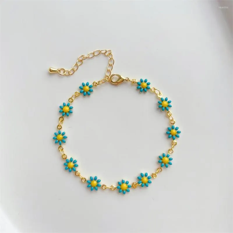 Charm Armbänder KKBEAD Blume Gänseblümchen Armband Schmuck Für Frauen Schmuck Einfache Link Kette Mädchen Freund Pulseras Mujer Moda 2023