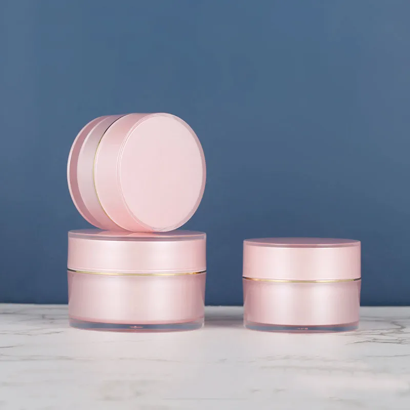 Luxury Pink Acrylic Plastic Cosmetic Cream Jars Pot Bottles Refillable Eye Jar Pot Vials for Makeup Lotion Face Eyeshadow Lip Balms